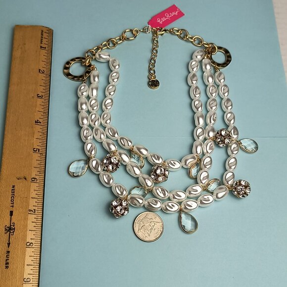 Lilly Pulitzer Statement Necklace 3 Strand Dreamy Pearl In Resort White Casual - Picture 8 of 13